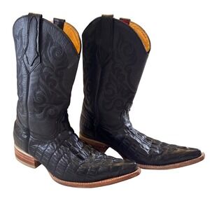 Potrero Black Croc Caiman Print Cowboy Mexican Boots Snip Toe Western Mens SZ 8‎